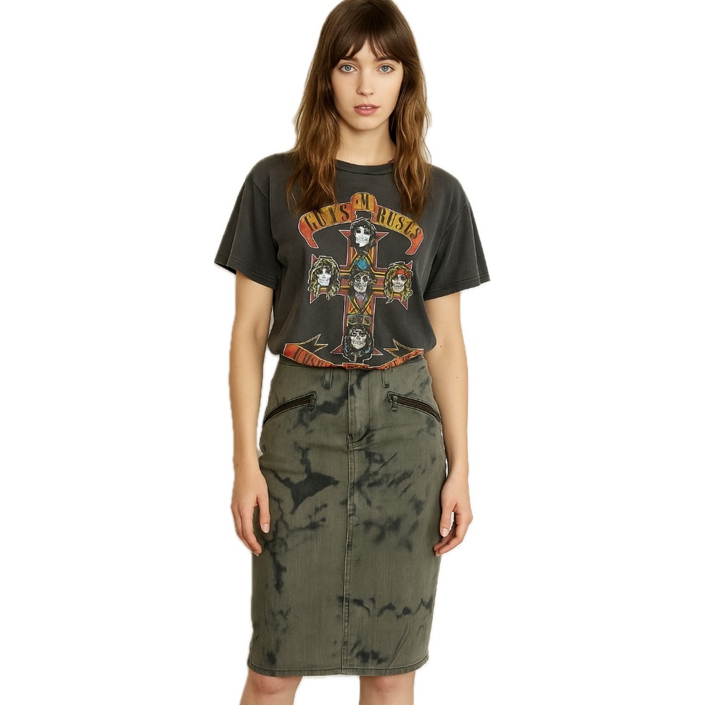 Black Orchid Olive Denim Midi Skirt